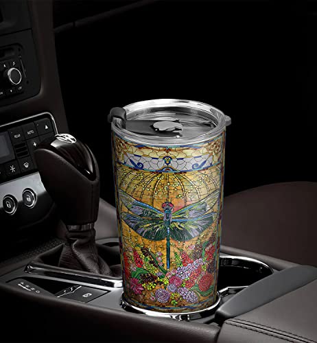 64Hydro 20Oz Dragonfly Gifts For Women, Valentines Day Gifts For Her, Birthday Gifts For Women, Mom, Wife, Daughter, Friends Colorful Flower Dragonfly Tumbler Cup, Insulated Travel Coffee Mug With Lid #TOP3