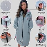 Ultra Dry waterproof changing robe with soft warm Sherpa Fleece Lining, changing robes adult womens mens for Swimming, surfing and Water-sports (M, Gray/Pink) - Image 5