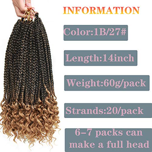 Tbotfd Box Braids Crochet Hair 7Bundles/Packs 14 Inches Crochet Box Braids Crochet Braids With Curly Ends Synthetic Crochet Hair Braids For Women(14Inch, 1B/27#) #TOP1