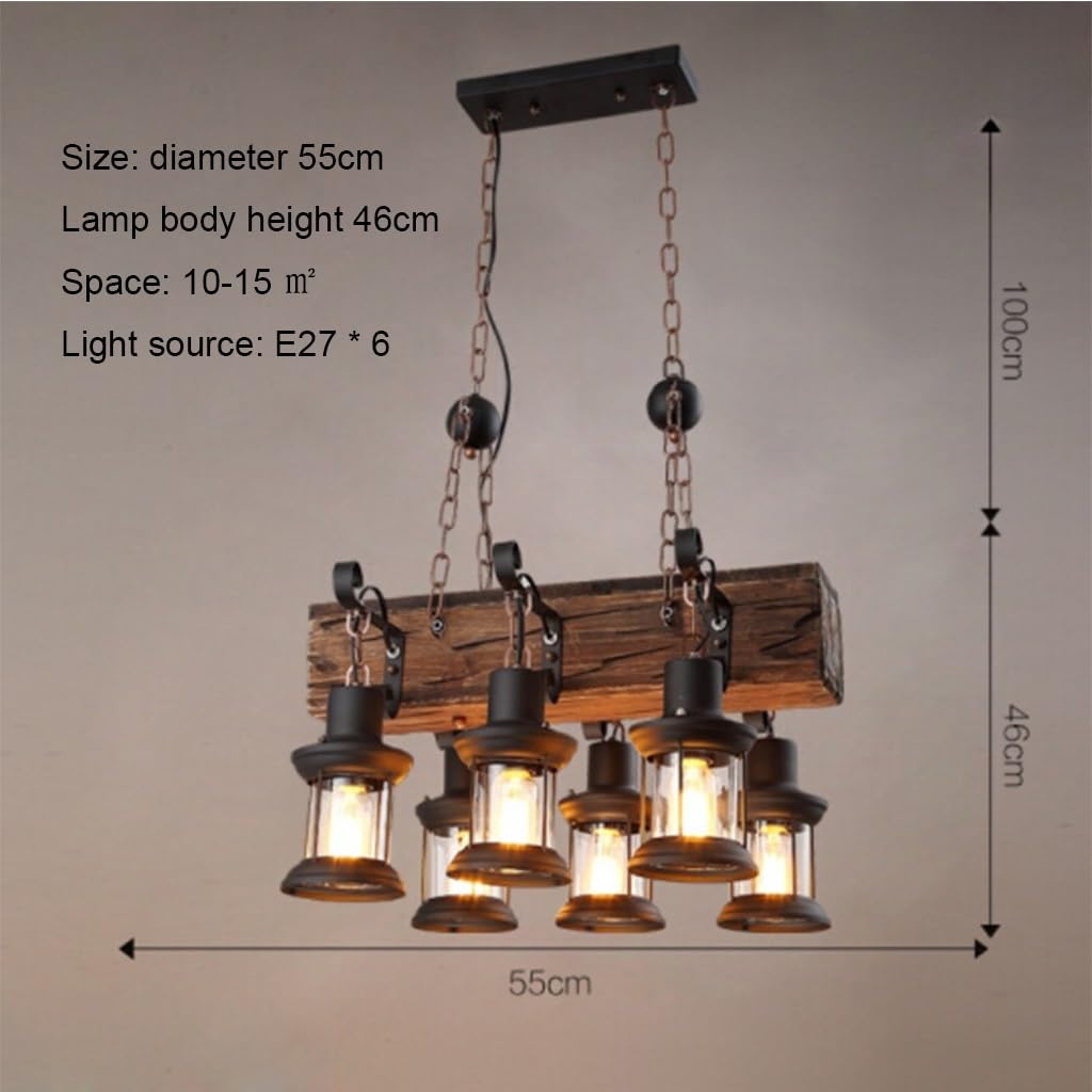 Lampa wisząca w stylu vintage, E27, rustykalna, drewniana belka, Edison, wisząca lampa sufitowa, drewniana, z regulacją wysokości, industrialna lampa wisząca