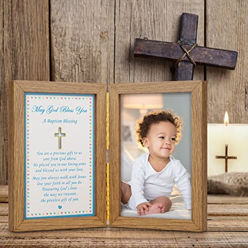 Yakucho Baptism Gifts For Boys - Baby Boy Baptism Gifts, Baby Picture Frame For Baby's Baptism Or Christening, Blessing Card In Frame, Add 4X6 Inch Photo To Double Frame #TOP5
