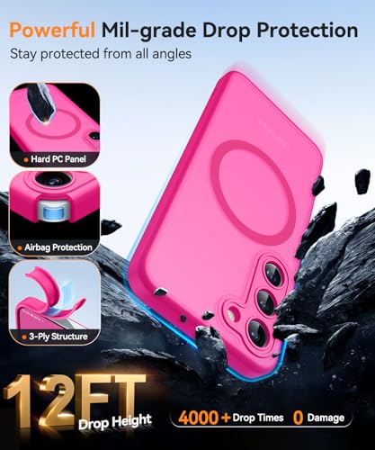Image of CANSHN Designed for Samsung Galaxy S23 Case [Full Camera Protection] [Compatible with MagSafe] Translucent Matte Shockproof Protective Phone Cover 6.1 Inch - Hot Pink