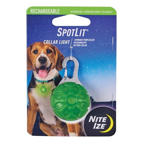 Nite Ize SpotLit Rechargeable Collar Light - 3.5-Hour Runtime - Harness & Dog Collar Light for Walking Hiking & More - Weather-Resistant Construction for Busy Streets & Big Backyards - Green