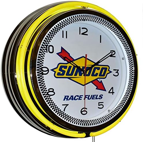 Sunoco Race Fuels 18" Yellow Double Neon Advertising Clock Garage Man Cave Work Shop Decor (Plastic)