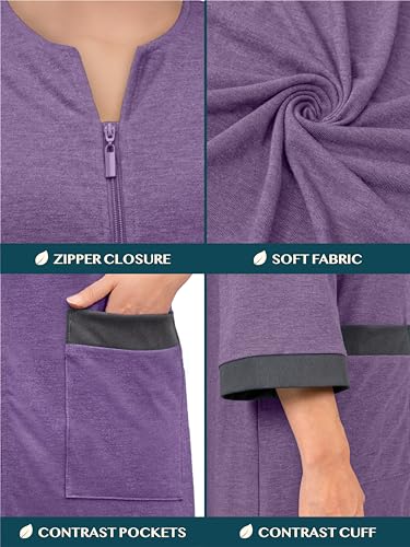 PAVILIA Premium Womens Robe Housecoat, 3/4 Sleeves Zip Up Nightgown For Women Pockets, Soft Bathrobe Zipper Loungewear Dress3