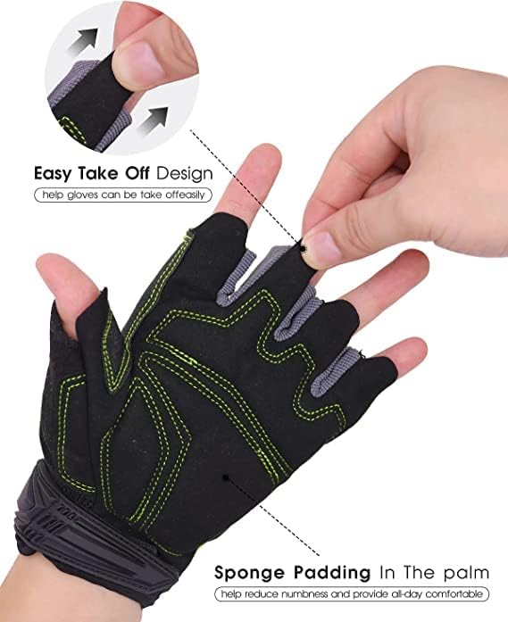 Miniatura 3 de HANDLANDY Guantes de trabajo sin dedos a granel, paquete de 12 pares para hombres y mujeres, guantes de trabajo acolchados de medio dedo para