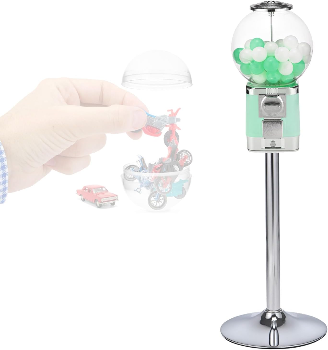 Light Green Capsule Vending Machine - Lockable Round Bouncy Ball Dispenser & Coffee Capsule Storage for Home and Game Retail Stores - Sleek Silver Drawer Design