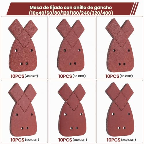 Miniatura 4 de 60 Unidades De Hojas De Lija Para Black Y Decker Mouse, Granos 40 60 80 120 180 240, Hojas De Lija Adhesivas Mouse Para Black Y Decker, Lijadora De Palma De Detalle, Lijadora Triangular, Almohadillas