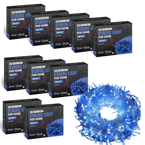 Image of One94Store 36 Ft Blue LED Pixel String Lights | 360 Decorative Serial LED Bulbs on Copper Wire for Diwali, Christmas, Wedding, Party, Indoor & Outdoor Home Decor |Fairy Lights | Pack of 10
