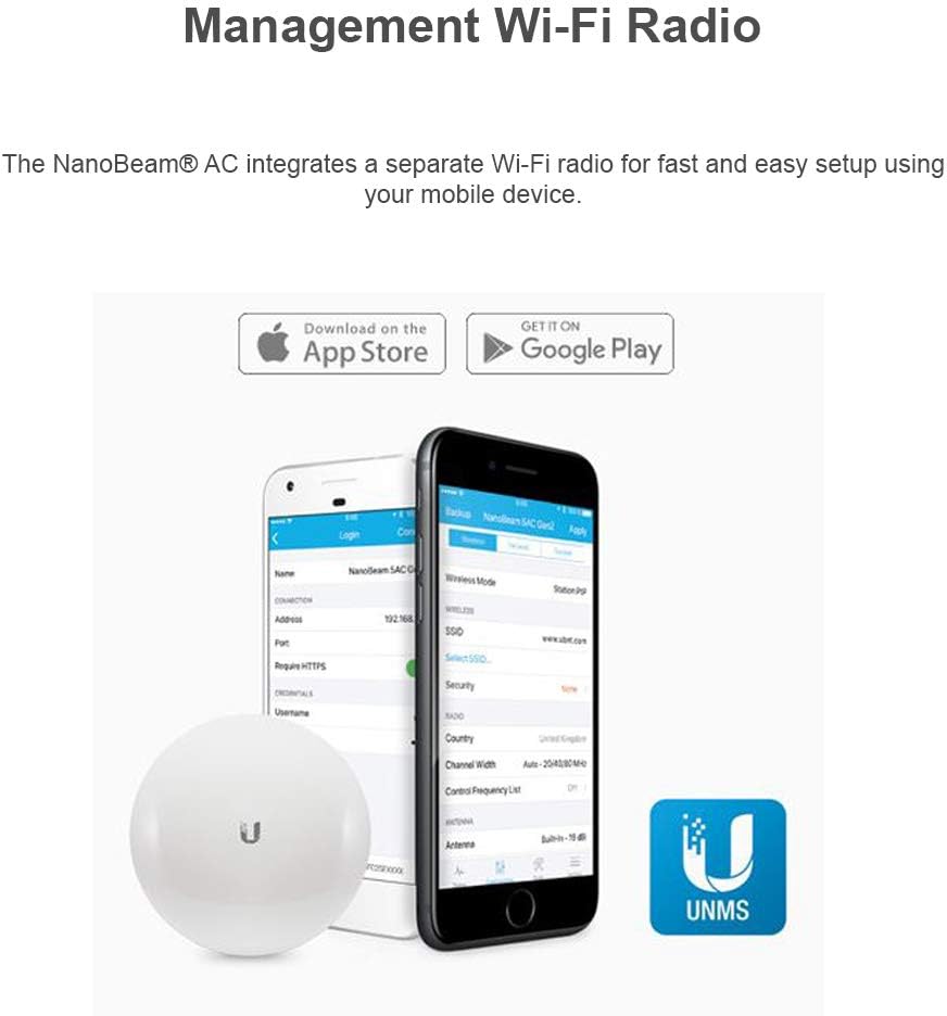 NanoBeam AC Gen2 NBE-5AC-Gen2-US 5GHz airMAX CPE with Dedicated Management Radio Bridge (2 Pack)