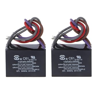 2Pcs CBB61 Ceiling Fan Capacitor Electrical Power Relay Connecting Capacitor 4.5uf+6uf+5uf 5 Wire 250V