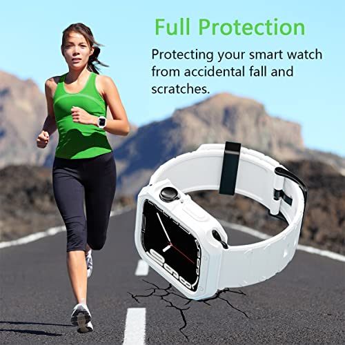 Compatible For Apple Watch Band With Case ,Lasllaves Shockproof Soft Tpu Sport Watch Bands Wrist Strap With Protective Bumper Cover For Iwatch Se Series 8 7 6 5 4 3 2 1 Accessories (45Mm/44Mm/42Mm, White) #TOP2