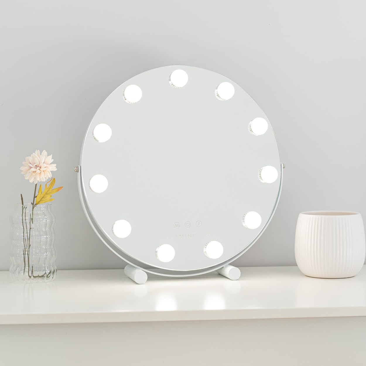 Flamingueo Specchio Trucco con Luci Rotondo - 11 LED - 3 Modi di Luce - Intensità Regolabile - Controllo Tattile - Posizione Regolabile - Vanity Mirror - Bianco - 42,5x10x42cm