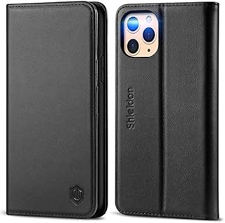 SHIELDON iPhone 11 Pro Case, Genuine Quality Leather Case with [Auto Wake/Sleep][RFID Blocking][TPU Shell][Card Slots][Kickstand] Shockproof Folio Flip Cover Compatible with iPhone 11 Pro, 5.8", Black