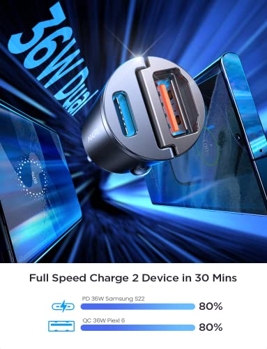 Ainope Usb C Car Charger Adapter, [Pd36W & Qc36W] Super Fast Car Charger Usb C, Iphone Car Charger Fast Charging With 2-Port 36W Compatible With Iphone 14 13 12, Samsung S23, Macbook Pro, Ipad #TOP2