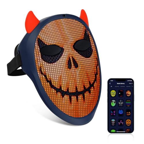 URAO NAFEELION LED Mask with Bluetooth, Rechargeable Halloween LED Light up Mask with Inter Gesture Sensing, Programmable App Controlled LED Halloween Mask for Costume Cosplay Party Masquerade