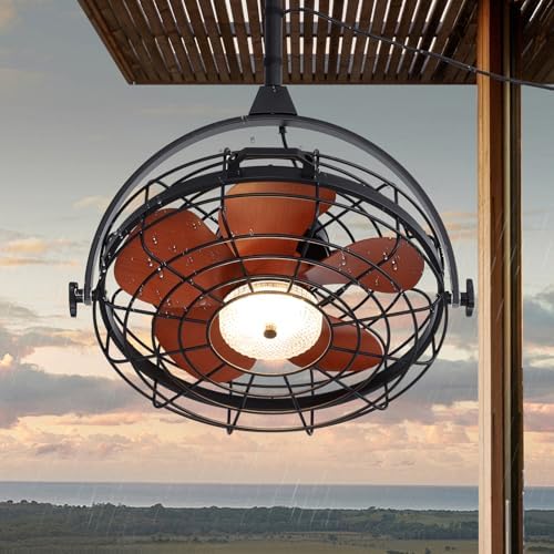Fansconce 23" Waterproof Outdoor Ceiling Fan with Light, Outdoor Hanging Fan for Patio, 6-Speed & 3 CCT LED, Caged Ceiling Fan with Smart APP & Remote Control, Perfect for Gazebo, Pergola, Canopy
