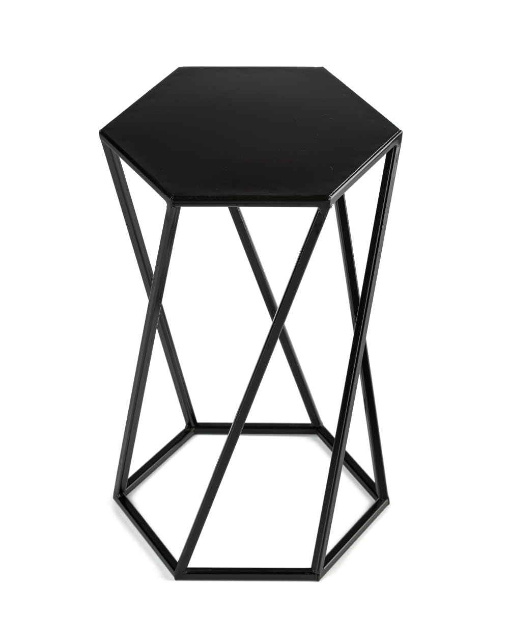 Schwarz Blumenständer Metall 40 cm Hoch - Solider Blumenhocker in Sechseckiger Form - Pflanzenständer im Loft-Stil für die Innendekoration