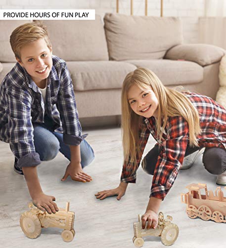 Puzzled 3D Puzzle Farm Tractor Set Wood Craft Construction Model Kit, Fun & Educational Diy Wooden Toy Assemble Model Unfinished Crafting Hobby Puzzle To Build & Paint For Decoration 130 Pieces Pack #TOP3
