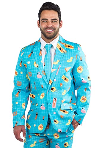 Tipsy Elves Men's Pool Party Suit - Blue Pool Floaty (Jacket+Tie and Pants Sold Separately)3