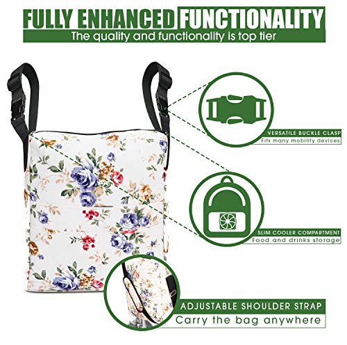 Two Bags Wheelchair Accessories by Astrata - Backpack Storage and Armrest Side Organizer - Lightweight Wheelchair Rollator Walker Bag - Organizers and Storage Travel Items (Floral) - Thumbnail 6