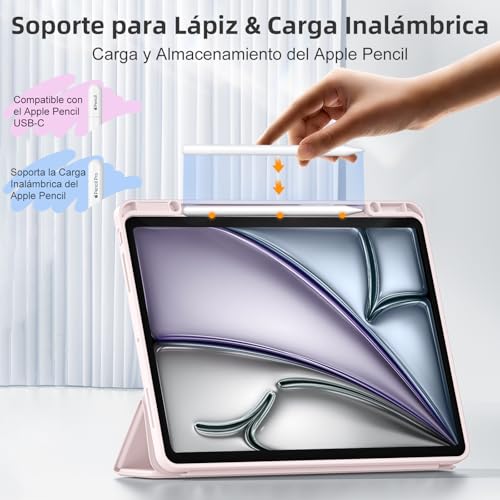 Funda iPad Air 13 con porta lápiz rosa m4 m3 soporte multiángulo delgada 4