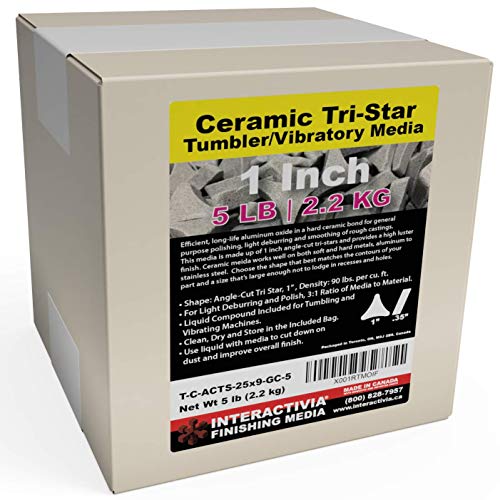 4.7 lbs/2.1 kg | 1” Ceramic Angle-Cut Tri Star Tumbling and Vibratory Media | Includes (Clean, Dry and Store) Bag | for use in Vibrating Tumbler Or Rotating Tumblers