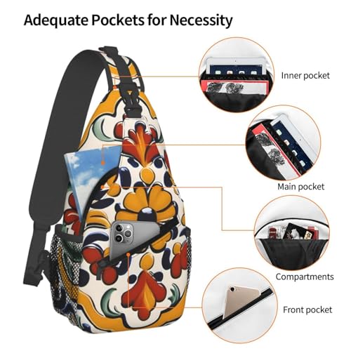 Cross Chest Bag Diagonally - Quality, Durable, and Spacious Shoulder Bag for Men and Women Mexican Ceramic Tile Prints3
