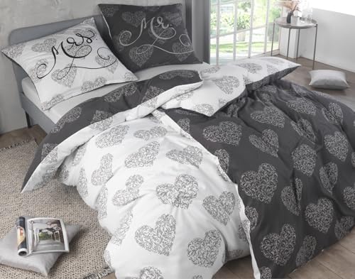 Kuscheli® Bettwäsche 135x200 4 teilig | ÖkoTex Zertifiziert & für Allergiker geeignet |Bettwäsche Set mit je 2 Bettbezügen 135 x 200 & Kissenbezügen 80x80 | modern & hochwertig, Farbe:D11