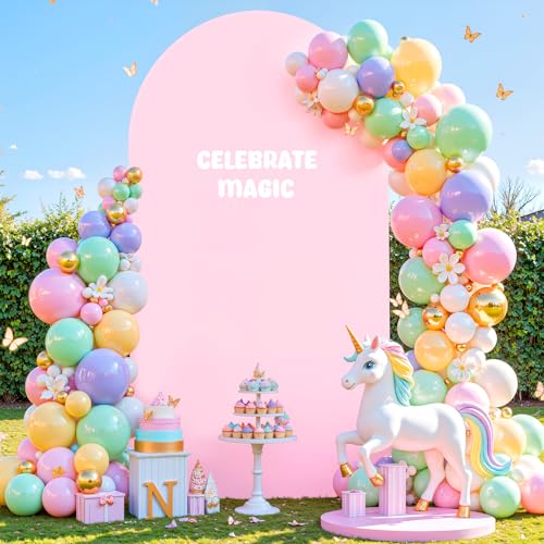 Image of 6FT Baby Pink Arch Covers, Spandex Fitted Wedding Arch Stand Covers Round Top Chiara Backdrop Cover for Birthday Party Ceremony Banquet Decoration