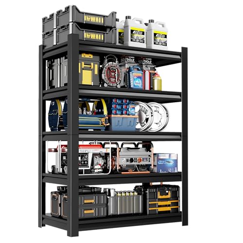 Welfiya 24" W Garage Shelving,5-Tier Heavy Duty Shelving Unit,3000LBS Adjustable Metal Storage Shelves,Storage Rack Units for Industrie,Shed,Warehouse,Basement,Black,24" W x 16" D x 63" H