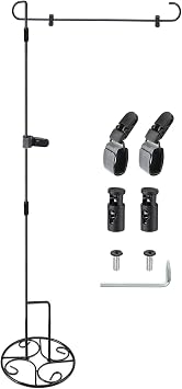 2 Pcs Garden Flag Stand with Base Above Ground Metal Yard Flag Pole Holder with One Tiger Clip Two Spring Stoppers for Fall Christmas Holiday Outdoor DecorationClassic Style