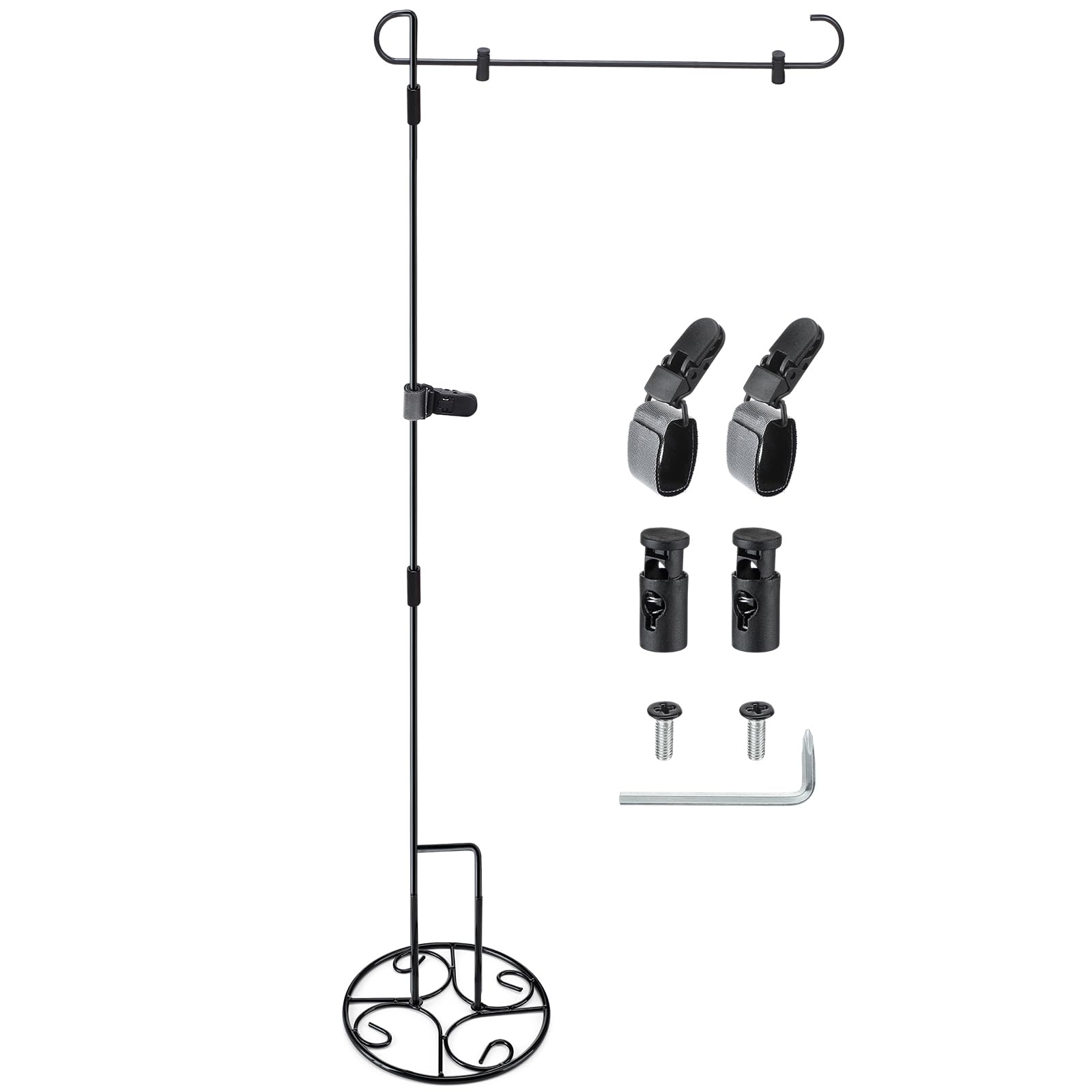 Sunnychicc 2 Pcs Garden Flag Stand with Base Above Ground Metal Yard Flag Pole Holder with One Tiger Clip Two Spring Stoppers for Fall Christmas Holiday Outdoor Decoration(Classic Style)