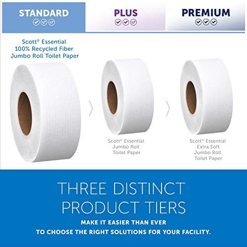 Scott Professional 100% Recycled Fiber High-Capacity Jumbo Roll Bulk Toilet Paper (67805), 2-Ply, White, Non-Perforated (12 Rolls at 1,000' Each, 12,000'/Case)
