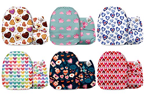 Mama Koala 1.0 Neutral Baby Cloth Pocket Diapers, Washable 6 Pack Pocket Cloth Diapers with 6 Microfiber Diaper Inserts (My Sweetest Heart)