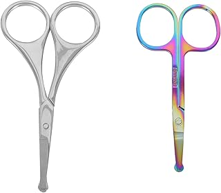 Minkissy Tesouras Do Facial Pequeno: Pe?as de A?o Inoxidável Arredondado 2 de Seguran?a Clippers Grooming Tesouras para Do Nariz Sobrancelha Bigode Barba Cílios Tesoura Bigode Nariz