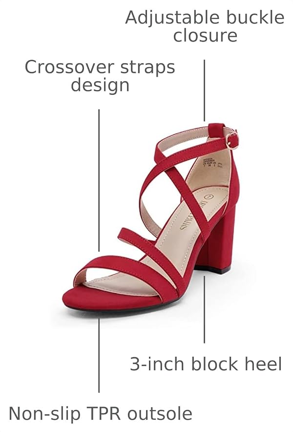 DREAM PAIRS Women's Block Chunky Heels Sandals,Red/Suede,7.5 by DREAM PAIRS - Used condition - Image 3
