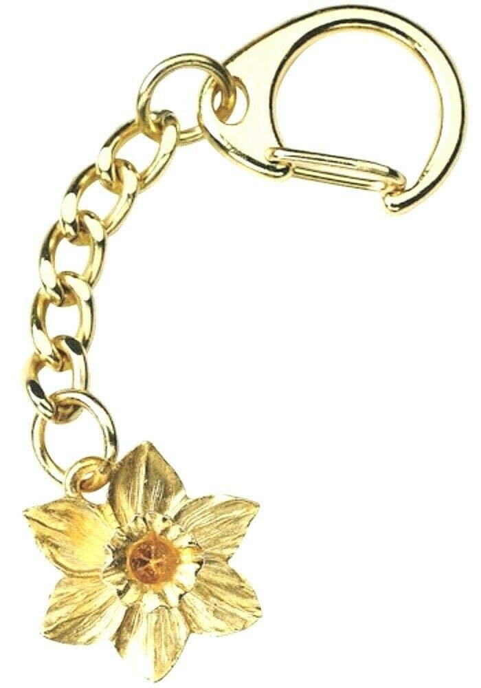 Welsh Keyring Daffodil Pewter Gold Plated Wales Souvenir Gift Key Chain Ring