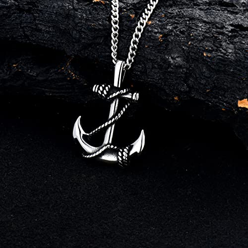 Swordgod Anchor Necklace,Stainless Steel Anchor Pendant Necklace With 22+2 Inch Square Rolo Chain Nautical Jewelry Birthday Christmas Gift For Him Dad Brother Husband #TOP5