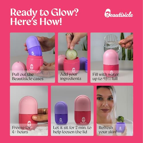 Beautisicle Ice Roller para rosto - Pacote com 2 rolos de gelo de silicone para rosto e olhos - rolo