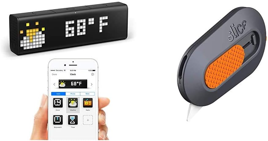 Time Wi-Fi Clock for Smart Home Bundle with Slice 10515 Mini Box Cutter, Ceramic Blade Locks Into Position, Right or Left Handed Mini Cutter, Keychain Box Opener, Magnetic