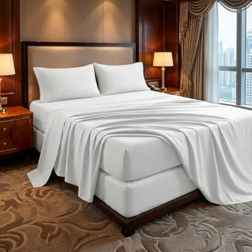 Image of Hotel Collection Queen Sheet Set - 4-Piece Ultra-Soft Microfiber, Extra Deep Pocket, Queen Size Fitted Sheet with Double Side Pockets, Cooling & Breathable, Wrinkle & Fade Resistant, Light Grey
