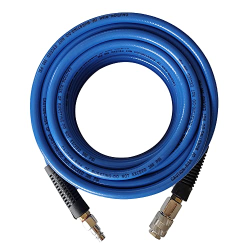 aunstarwei PVC Reinforced Air Compressor Hose Blue with 1/4 Europe Steel Quick Coupler and Plug Fittings, 15m Length