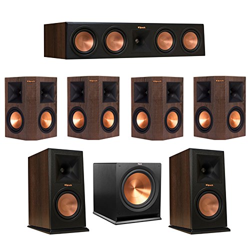 Klipsch 7.1 Walnut System Bundled with 2 RP-160M Monitor Speakers, 1 RP-450C , 4 Klipsch RP-250S , 1 Klipsch R-115SW Subwoofer