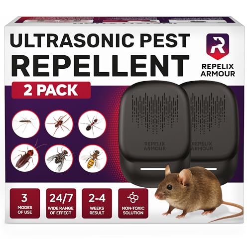 Ultrasonic Pest Repeller for Indoor Use - 2 Pack - Covers Up to 1,500 sq ft per Device - 3 Modes Mouse Repellent - Rodent Repellent – Helps Repel Rats, Spiders, Mosquitoes, Ants & Household Insecs