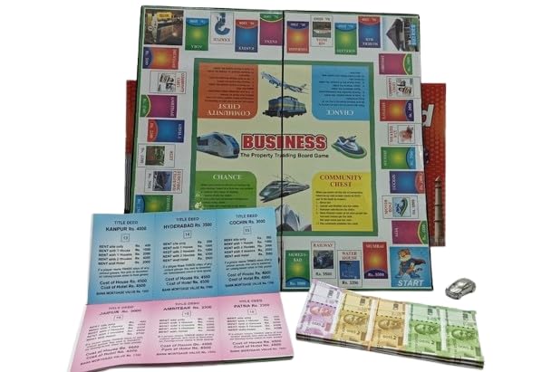 Image of Business Board Game for Kids & Family | Property Trading Strategy Game with Play Money, Dice & Cards | Fun Indoor Educational Game for 2-6 Players