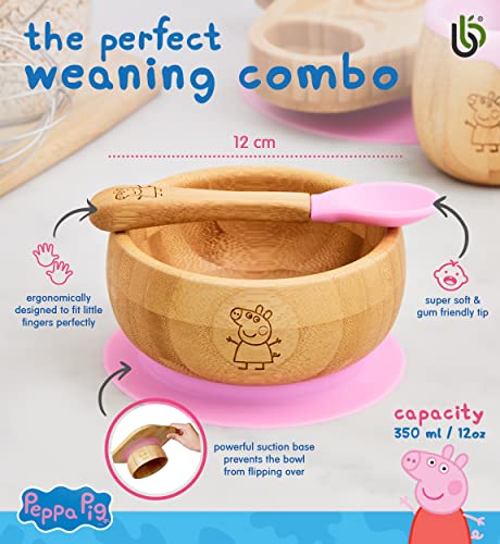 Peppa Pig Suction Bowl For Baby – Bamboo Baby Bowl And Spoon Set With Removable Silicone Suction Cup For Kids | 12Oz | Non-Toxic | Cool To The Touch | Ideal For Baby-Led Weaning (Peppa Pig) #TOP2