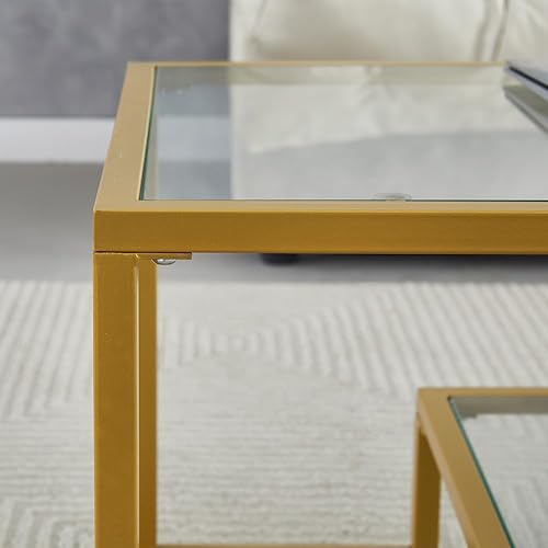 Miniatura 10 de Juego de 2 mesas auxiliares con cristal templado, mesas auxiliares modernas para sala de estar, dormitorio, oficina y mesita de noche, color negro