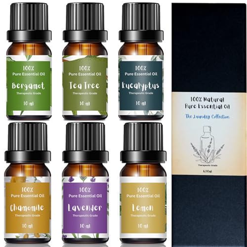 Essential Oils for Laundry Dryer Balls & Diffusers | 60ml | 6 Pack of the Most Sought-After Scents for Aromatherapy Lavender Tea Tree Eucalyptus Bergamot Lemon & Chamomile