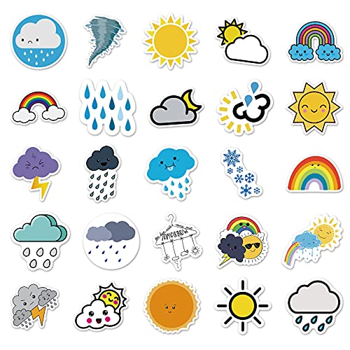 Weather Symbols Stickers for Laptop (50 PCS),Gift for Children Teens Adults Girl Boys,Waterproof Cute Sun Cloud Stickers for Water Bottle,Vinyl Stickers for Journal,Dairy,Scrapbook,Skateboard - Image 3